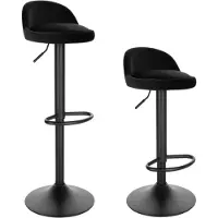 Happyment Barkrukken Hydro - Set van 2 - Met rugleuning - Velvet - Barstoelen ergonomisch - Keuken - Zwart - Verstelbaar in hoogte - Zithoogte 61-82cm
