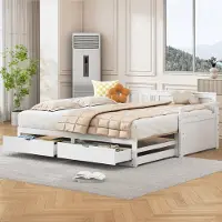 STILVORA Houten bed 90x190 cm – Dagsbed met uittrekbed & opberglades – Transformeert naar 180x190 cm, max 200 kg draagvermogen – Grenenhout – Wit – Zonder matras