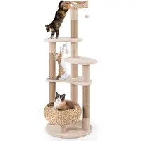 B2X Kartonnen krabpaal van 64 inch met een kattenbakje en een mandje, 6-laags klimboom voor katten