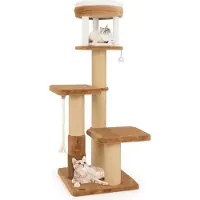 B2X Een krabpaal met een vachtborstel, een beklede zitting en een afneembaar mandje voor katten