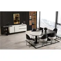 AEA Essgruppe Esszimmer Gruppe Essecke Esstisch Stühle 7tlg Holz Schwarz