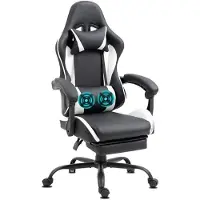 Delman Bureaustoel Gamingstoel Massage Ergonomische Gamestoel met Voetensteun Hoofdsteun Gaming Chair Draaistoel 02-0042 Wit
