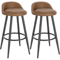 Happyment Leren Barkrukken London - Set van 2 - Bruin - Met rugleuning - Barstoelen ergonomisch - Keuken - Zithoogte 69cm
