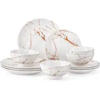 Happyment Classina Serviesset Vittoria - 12 delig - 4 persoons - Wit/Goud - Dinerborden - Bordenset - Diepe borden - Ontbijtborden - Servies - Keukenservies