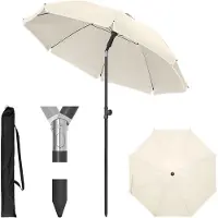 Happyment Ronde Parasol - Voor Balkon, Strand of Tuin - Verstelbaar & 45° Kantelbaar - UV-Resistent & Waterdicht - Beige Diameter 175cm