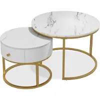 Vicco Madrid Salontafel set – 70 x 70 cm kleine tafel met lade Wit marmer