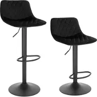 Happyment Barkruk Tornia deluxe - Industrial - Zwart - Barkrukken set van 2 - Barstoel Kruk - Barstoelen met rugleuning - Keukenstoel - In hoogte verstelbaar - Velvet