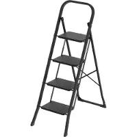 BRASQ Huishoudtrap 4-treden Zwart - keukentrap inklapbaar metaal voor Particulier en professioneel gebruik - Trap Ladder - Anti slip