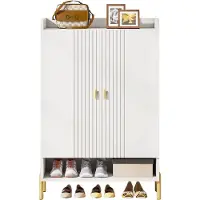 Happiq Schoenenkast Datino - Met deuren - Wit - Schoenenrek - 110cm - 6 laags - Houten opbergkast met kleppen