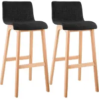 CLP Set van 2 barkrukken "Hover", bekleed met gestoffeerde zitting en rugleuning, vierpotige constructie, naturel kleur | donkergrijs