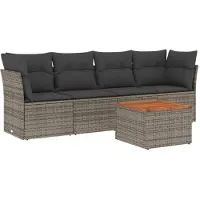 vidaXL 5-delige Loungeset met kussens poly rattan grijs