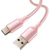 Swissten USB-naar-USB-C-kabel, gevlochten ontwerp met knikbeveiliging, Roze