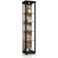 K-Möbel Vitrinekast met glas staand met 1 deur, 4 in hoogte verstelbare glasplanken - Vitrinekast met led verlichting - 176x37x33 cm - Zwart