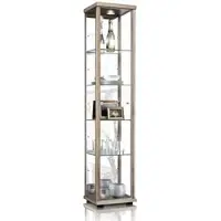 K-Möbel Vitrinekast met glas staand met 1 deur, 4 in hoogte verstelbare glasplanken & spiegel - Vitrinekast met led verlichting - 176x37x33 cm - Zwart