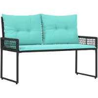 vidaXL Tuinbank Zwart en Turkoois 118 x 55 x 82 cm PE Riet en Stof