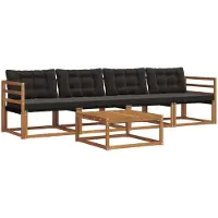 vidaXL Buiten bank set 5 st Natuurlijk en zwart