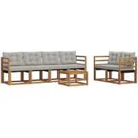 vidaXL Buiten bank set met kussen 7 pcs Natuurlijk en Licht Grijs