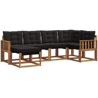 vidaXL Buiten bank set 6 st Natuurlijk en zwart