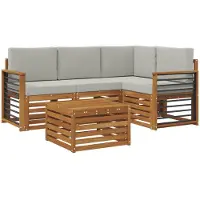 vidaXL Buiten bank set 5 st Natuurlijk en Licht Grijs Polyester