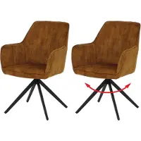 Mendler Set van 2 eetkamerstoelen -L79, keukenstoel met draaibare armleuningen en automatische terugvering, fluweel 440 g/m² ~ suède-look, mosterdgeel