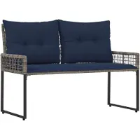 vidaXL Tuinbank Grijs en Marine 118 x 55 x 82 cm PE Riet en Stof