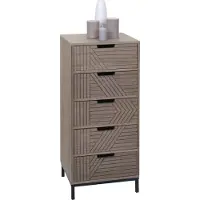 MCW Ladekast -N90, highboard kast, 3D design 5 laden hout metaal 84x35x29cm ~ grijsbruin