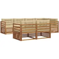 vidaXL Buiten bank set met kussen 7 pcs Natuurlijk en Beige