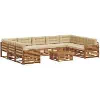 vidaXL Buiten bank set 10 st Natuurlijk en Beige Massief Acacia Hout