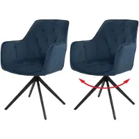 Mendler Set van 2 eetkamerstoelen -L80, keukenstoel, gestoffeerde stoel met armleuningen, draaibaar, metaal, stof/textiel ~ blauw