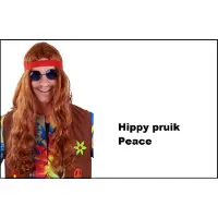 Partyxplosion Hippie Pruik lang bruin met rode hoofdband - Hippy - Themafeest party 70s and 80s party power flower festival thema
