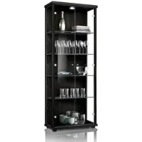K-Möbel Vitrinekast met glas staand met 2 deuren, 4 in hoogte verstelbare glasplanken - Vitrinekast met led verlichting - 176x67x33 cm - Zwart