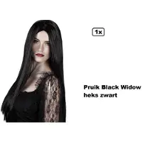 Partyxplosion Luxe Pruik Black Widow heks zwart - Halloween horror griezel heksen thema feest scary fun