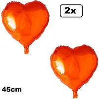 Partyxplosion 2x Folieballon Hart oranje (45 cm) - trouwen huwelijk bruid hartjes ballon feest festival liefde white