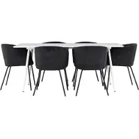 Ebuy24 Silar eethoek tafel 90x180cm en 6 fluwelen stoelen met armleuningen wit.