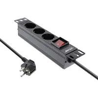 InLine 10'' stekkerdoos - CEE 7/7 - 3x CEE 7/3 - met schakelaar / zwart - 2 meter