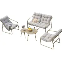 En.casa Tuinset 'Kivanta', 5-delig: bank, stoelen met kussens, tafels, staal, beige