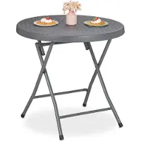 Relaxdays Opklapbare tuintafel met rotanlook, zwart-grijs