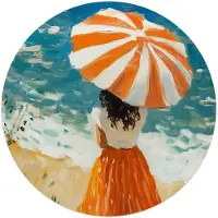 Reinders - Meisje met parasol - Glasschilderij Ø 50 cm - Oranje