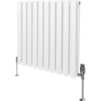 Monster Ovale radiator met elektrische verwarming & chroomkleurige thermostaafsluitingen – 600mm x 600mm - Wit