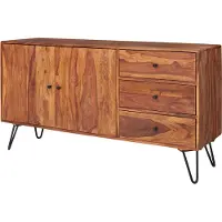 SKYPORT Dressoir WL5.629, massief sheeshamhout, 145x75x40 cm. Landelijke dressoir, designbuffet met 3 lades en 2 deuren. Hoge ladekast van hout, massief dressoir voor de woonkamer