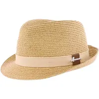 Herman -hoed en effen beige papieren stro met een kleine opstaande rand aan de achterkant en een bijpassend lint maat XL/61