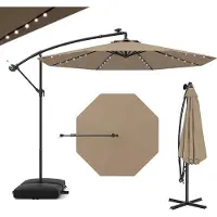 KOMFOTTEU Parasol 300 cm - zweefparasol Solar LED - met zandzakken - met verlichting - draaibaar - kantelbaar - tuinparasol - voor tuinen en balkons