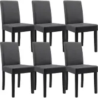 En.casa Eetkamerstoel 'Hamburg', set van 6, gestoffeerde stoel, kunstleer, houten poten, donkergrijs