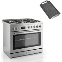 Gurari Gasfornuis Roestvrij staal Gas Elektro Fornuis 90 cm 126 L Aardgas Fl.Gas 4 Kw WOK, Zelfreinigend GCH E 818 X+Grillplaat