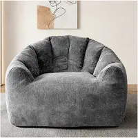 STILVORA Zitzakstoel Rond - Ergonomische Lichaamsondersteuning - Ruim Om Te Relaxen - Voor Woonkamer En Slaapkamer - Flanel Grijs