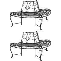 The Living Store De Living Store halve ronde banken, 2 stuks, diameter 160 cm, zwart, staal