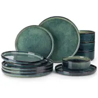 Happyment Prestige Averto Serviesset - 36 delig - 12 persoons - Groen - Dinerborden - Bordenset - Diepe borden - Ontbijtborden - Servies - Keukenservies