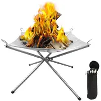 Trendmix Opvouwbare Vuurkorf – Draagbare Kampvuurstandaard met Reistas – RVS Vuurschaal Buiten – Camping Fire Pit 42 x 42 x 32 cm