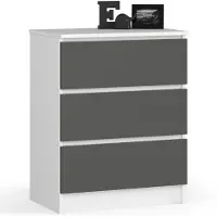 Akord Ladekast K60 met 3 Lades / Furniture Factory / Wit - Grafietgrijs / 60 x 77 x 40 cm