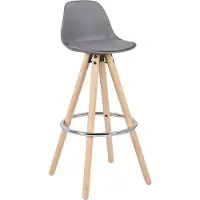 Happyment Hoge Barkruk Dublin - Zithoogte 75cm - Grijs - Set van 1 - Keuken - Barstoelen - Met rugleuning - Kunstleer - Bruin frame
